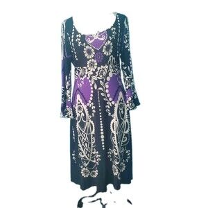 MUSE Women's Floral Geometric Midi Sheath Dress Purple Black White Size 6